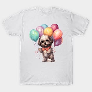 Shih Tzu Dog Holding Balloons T-Shirt
